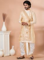 Pure Viscose Gold Traditional Wear Embroidery Work Dhoti Kurta